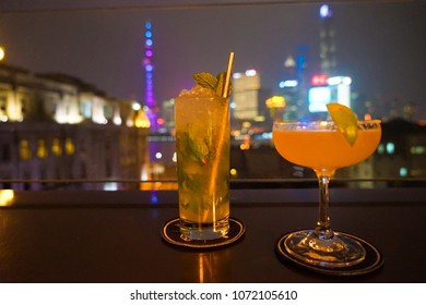 Cocktails On Shanghai Rooftop Bar 