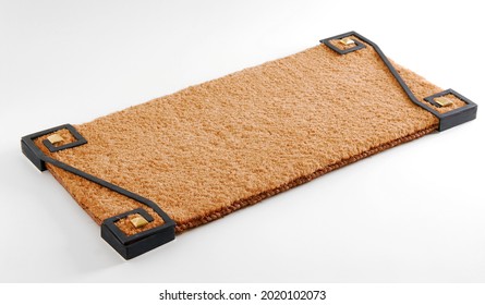 Coco Coir Doormat With Black And Gold Details Isolated