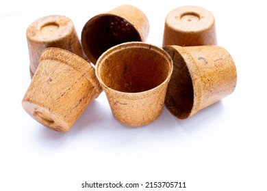 Coco Coir Pots On White Background.