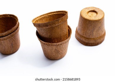 Coco Coir Pots On White Background.