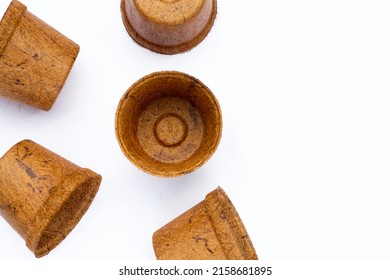 Coco Coir Pots On White Background.