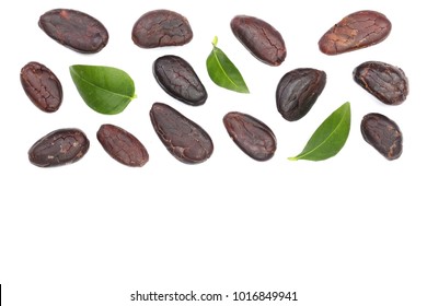 Cocoa Bean Isolated On White Background With Copy Space For Your Text. Top View. Flat Lay