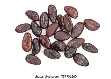 Cocoa Bean Isolated On White Background Close-up Top View