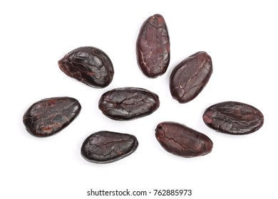 Cocoa Bean Isolated On White Background Close-up Top View