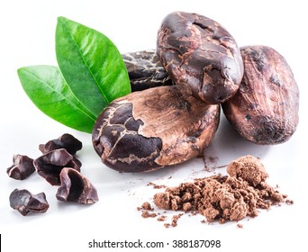 Cocoa Beans Isolated On A White Background.