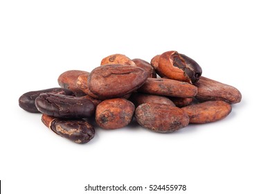 Cocoa Beans Isolated On White Background.