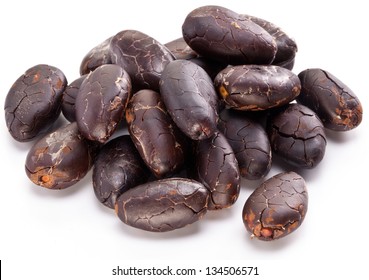 Cocoa Beans On A White Background.