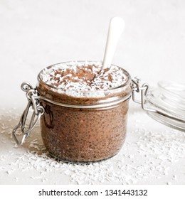 Cocoa Chia Seed Pudding On A Bright Background.