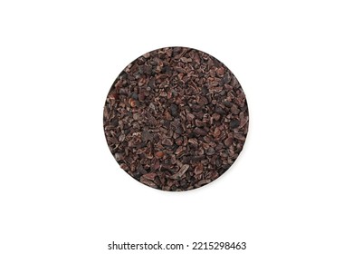 Cocoa coarse cuts on white background stock images. Roasted cocoa pieces.