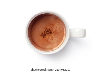 Cocoa drink in white mug isolated on white background. Clipping path