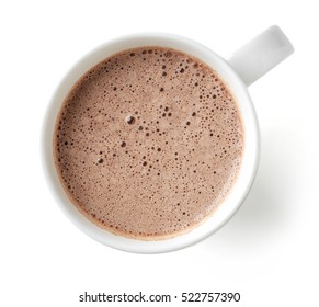 Cocoa Drink In White Mug Isolated On White Background, Top View