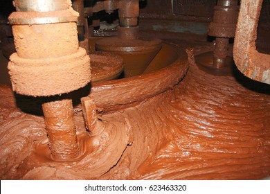 Cocoa Mass Tempering In The Tempering Machine At The Chocolate Factory