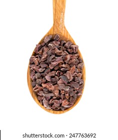 Cocoa Nibs In A Wooden Spoon