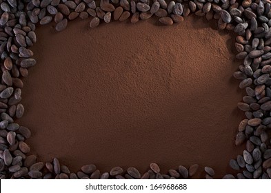 Cocoa Powder and Cocoa Beans Background , Studio Shot