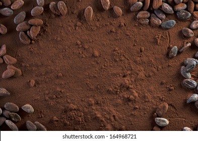 Cocoa Powder and Cocoa Beans Background , Studio Shot