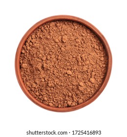 Cocoa powder in a bowl Isolated on a white background. Top view
