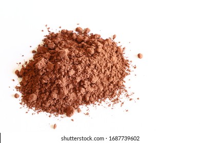 Cocoa powder isolated on white background. Top view, copy space.