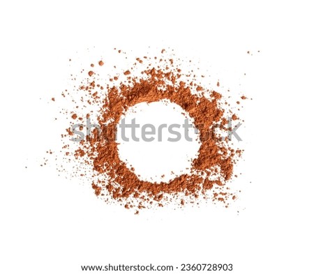 Cocoa Powder Isolated, Scattered Round Cacao Dust Frame, Dry Ground Cocoa Beans Flat Lay, Cocao Powder Pile for Homemade Chocolate on White Background Top View, Copy Space