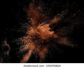 Cocoa powder mixed with few of dry milk explosion on black background