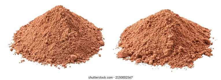 Cocoa powder pile set isolated on white background. Package design element with clipping path