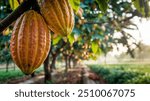 Cocoa tree with ripe cocoa pods