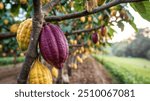 Cocoa tree with ripe cocoa pods