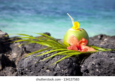 Coconut at the beach of Mauritius.