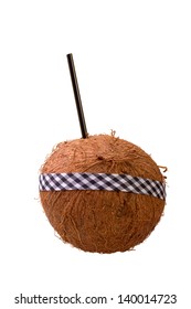 Coconut with black drinking straw and braid
