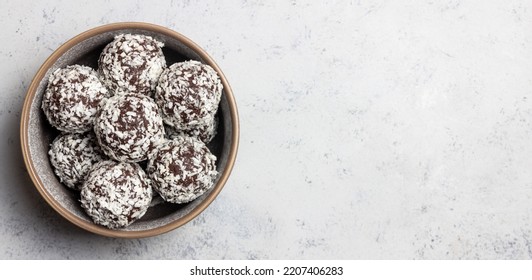 Coconut Chocolate Balls. Candy. Dessert. Vegetarian Food