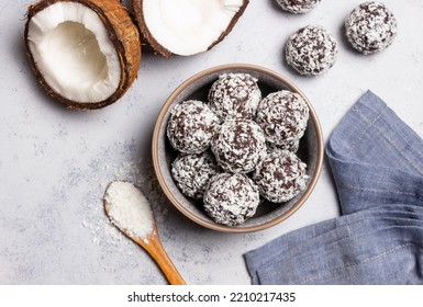 Coconut Chocolate Balls. Candy. Dessert. Vegetarian Food