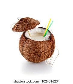 Coconut Cocktail Isolated On White Background.