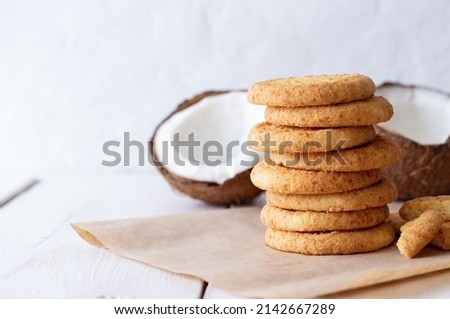Coconut cookies on a white background. Coconuts