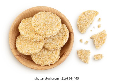 coconut cookies with white flax seeds and honey in wooden bowl isolated on white background. Healthy food. Top view. Flat lay