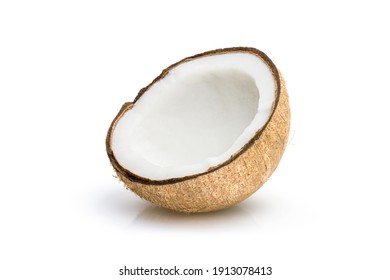Coconut cut in half sliced isolated on white background. Clipping path.