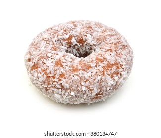 Coconut Flaked Plain Donuts Isolated On A White Background.