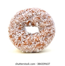 Coconut Flaked Plain Donuts Isolated On A White Background.