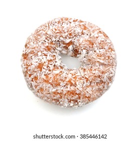 Coconut Flaked Plain Donuts Isolated On A White Background.