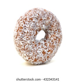 Coconut Flaked Plain Donuts Isolated On A White Background.