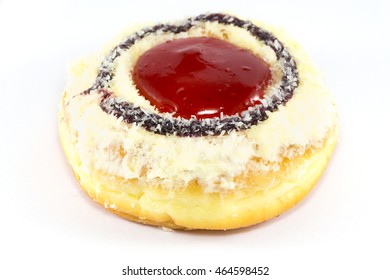 Coconut Flaked Plain Donuts Over White Background.