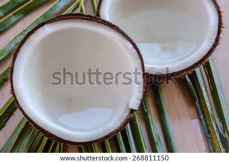 coconut fruit cut in half according to milk products, jam, oil, spa and health products and other food