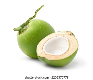 Coconut fruit with cut in half isolated on white background. Clipping path. - Shutterstock ID 2203370779