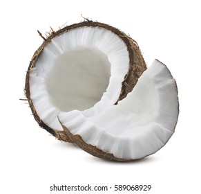 Coconut half and piece isolated on white background as package design element