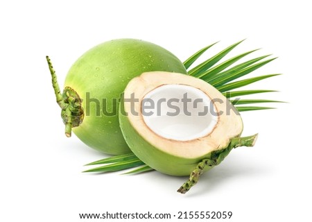 Coconut juice in half fruit isolated on white background.