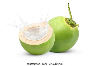 Coconut juice splashing isolated on white background. - Shutterstock ID 2206101435