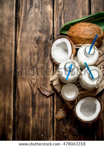 Similar – Image, Stock Photo Coconut oil in wooden bowl with spoon and moisturizing cream