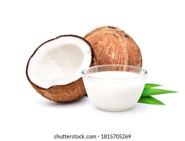 Coconut Milk With Cut In Half Isolated On A White Background