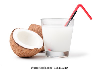 Coconut Milk And Coconut Isolated On White