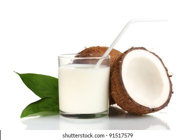 Coconut Milk And Coconut Isolated On White