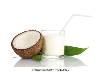 Coconut Milk And Coconut Isolated On White