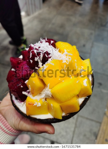 Coconut Milk Jelly Mango Dragon Fruit Stock Photo Edit Now